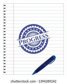 Progress with pen strokes. Blue ink. Vector Illustration. Detailed.