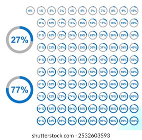 progress or percentage diagram from 0 to 100. Pie chart collection, circle percentage diagram, progress or loading icon for web, infographics and UI. can be used for analyzing, downloading concept	