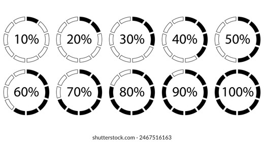 Progress percentage indicator. Loading indocator. Set of loading or downloading indicators. Vector illustration