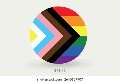 Progress Pride Flag in a Circle, Inclusive Community Symbol. Editable image.