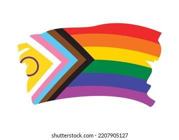 Progress Pride Flag Grunge Icon Vector. LGBTQIA+ Progress Paint Brush Flag Design Element Isolated On A White Background.  LGBT Community Symbol Vector