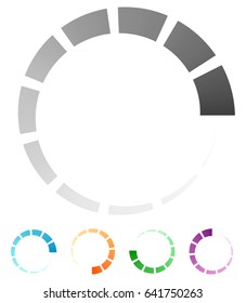 Progress, process indicator with 4 step. Progress bar, preloader (buffer) symbol. Gray plus 4 color circular loading symbol for presentations, infographics or interfaces