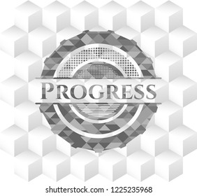 Progress realistic grey emblem with cube white background