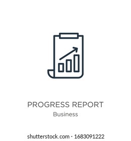 Progress report icon. Thin linear progress report outline icon isolated on white background from business collection. Line vector sign, symbol for web and mobile