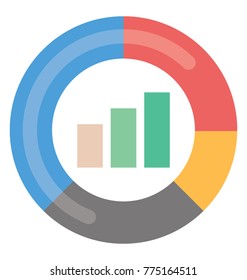 Progress report via bar chart, flat vector icon design