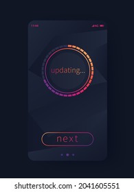 pantalla de progreso, actualización, interfaz de aplicación móvil, diseño ui