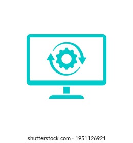 Progress setting on computer flat icon. System update symbol concept isolated on white background. Vector illustration