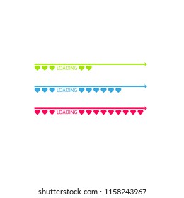 Progress status bar icon. Love loading collection. White heart. Funny happy valentines day element.Web design app download timer. Red background. Flat trendy object. Isolated. Greeting card. Vector