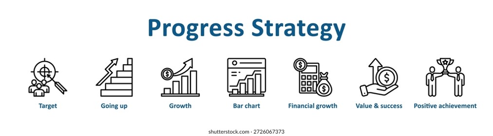 Icono de estrategia de progreso colección de arte de línea de Anuncio