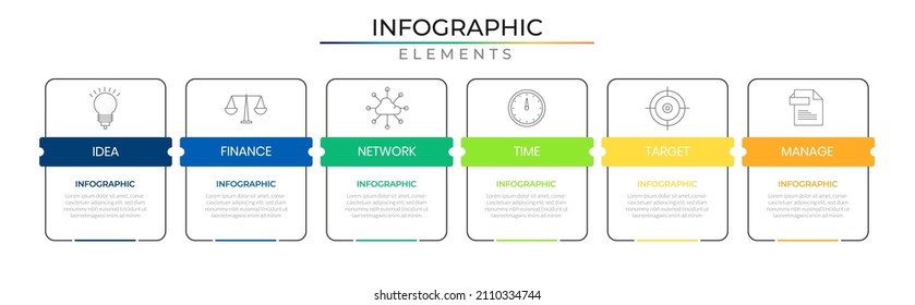 Entwickeln Sie Ihre Thin-line-Business-Infografiken Netzwerk-Konzept-Design-Vektorgrafik mit Symbolen. Vorlage des Zeitplanes für Präsentation und Bericht.