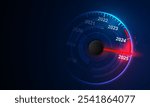 Progress Towards 2025 - Futuristic Year Speedometer  Countdown to 2025 - Futuristic Time Progression. vector illustration