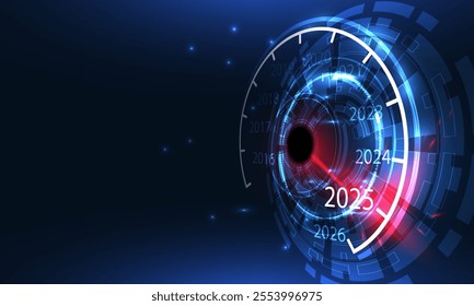 Progress Towards 2025 - Futuristic Year Speedometer Countdown to 2025 - Futuristic Time Progression. vector illustration	
