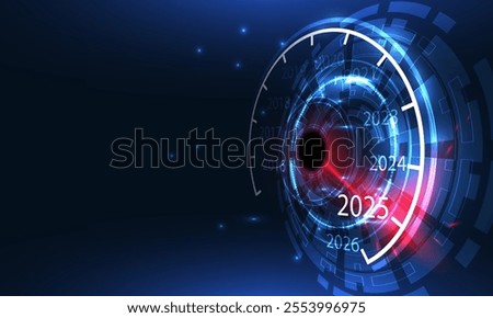 Progress Towards 2025 - Futuristic Year Speedometer Countdown to 2025 - Futuristic Time Progression. vector illustration	

