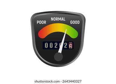 Progress Tracker With 2026 Countdown And Quality Gauge, Arrow In Green, Symbolizing Success, Performance Readiness And Business Development. Vector Illustration.