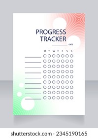 Progress tracker worksheet design template. Printable goal setting sheet. Editable time management sample. Scheduling page for organizing personal tasks. Lato Regular, Light fonts used