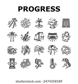 los iconos de negocios establecen el Vector. arrow growth, work economy, process profit, chart graph, income finance, strategy progress trend up business black contour illustrations