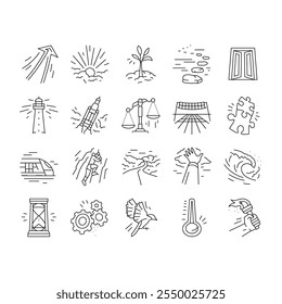 progress trend up business icons set vector. arrow growth, work economy, process profit, chart graph, income finance, strategy progress trend up business black contour illustrations