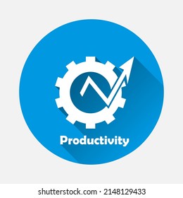 Progress vector icon on blue background. Flat image with long shadow.