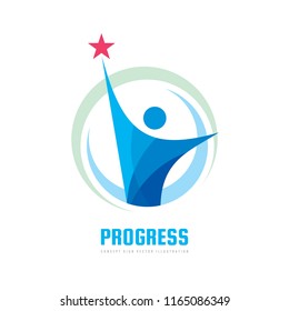 Progress - vector logo template concept illustration. Development creative sign. Human abstract silhouette with star symbol. Business start-up icon. Design element. 
