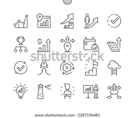 Progress. Visionary and mentorship. Time management. Progress tracking. Business success. Pixel Perfect Vector Thin Line Icons. Simple Minimal Pictogram