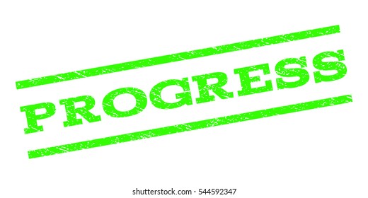 Progress watermark stamp. Text tag between parallel lines with grunge design style. Rubber seal stamp with unclean texture. Vector light green color ink imprint on a white background.