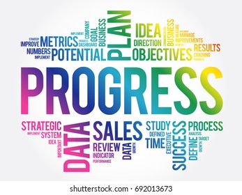 Progress word cloud collage, business concept background
