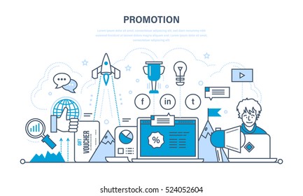 Progress in the work, business, success in the investment and of achieve its objectives, promotion in social network, discounts. Illustration thin line design of vector doodles, infographics elements.