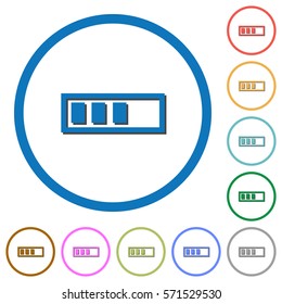 Progressbar flat color vector icons with shadows in round outlines on white background