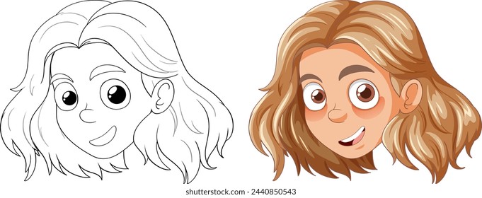 Progression of a character from line art to color