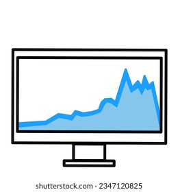 Progression chart icon vector illustration on computer monitor, isolated on white background.