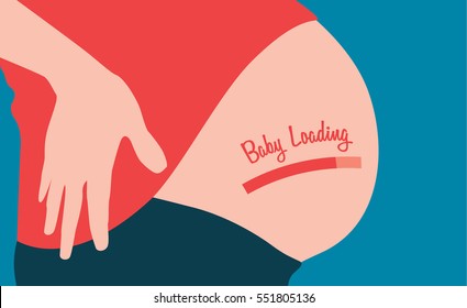 Progression of pregnancy, concept vector illustration with baby loading sign