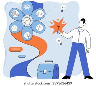 Progressive business vector illustration. Performance is melody resonating through corridors progressive development Planning is compass guiding ship through sea progressive finance Ambitions