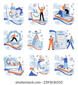 Ilustración progresiva de vectores comerciales. Estrategia, arquitecto diseño de planos para empresas progresivas El crecimiento es lienzo pintado con brochas estrategia progresiva Marketing, mensajero
