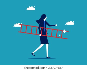 Progressive leader. Businesswoman holding a ladder. business concept vector