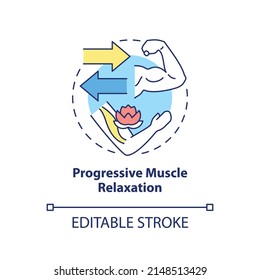 Progressive muscle relaxation concept icon. Body therapy. PTSD coping strategy abstract idea thin line illustration. Isolated outline drawing. Editable stroke. Arial, Myriad Pro-Bold fonts used