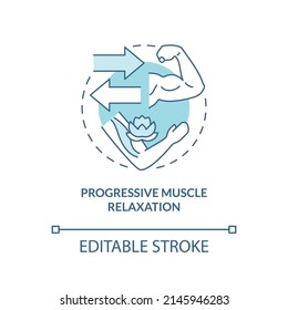 Progressive muscle relaxation turquoise concept icon. PTSD coping strategy abstract idea thin line illustration. Isolated outline drawing. Editable stroke. Arial, Myriad Pro-Bold fonts used