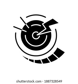 Progressive pain black glyph icon. Digestive system. Abdominal inflammation. Stomach cramps. Sharp, intermittent contractions. Silhouette symbol on white space. Vector isolated illustration