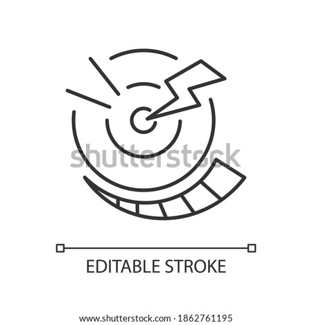 Progressive pain linear icon. Digestive system. Abdominal inflammation. Stomach cramps. Thin line customizable illustration. Contour symbol. Vector isolated outline drawing. Editable stroke