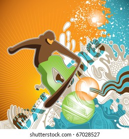 Progressive snowboarding banner with abstractions. Vector illustration.