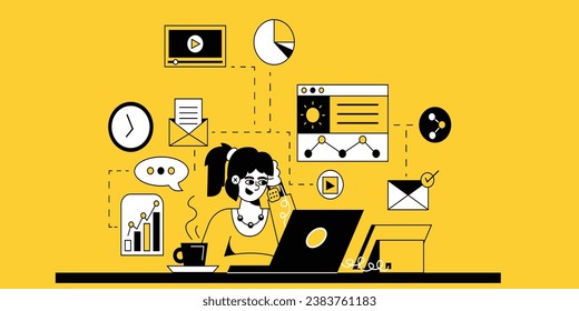 The "Progressive Work From Home Illustrations" background collection offers a visually engaging and versatile range of vector graphics tailored to the evolving landscape of remote work