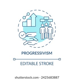 Progressivismus Ideologie weich blaues Konzept Ikone. Menschenrechte. Soziale Institution, Rechtsstaatlichkeit. Verfassungsbehörde. Darstellung der runden Formlinie. Abstrakte Idee. Grafikdesign. Benutzerfreundlich