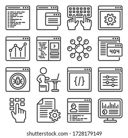 Progrmming Code and Coding Icons Set. Line Style Vector