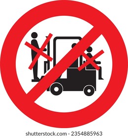 prohibido, no juegue en o con el montacargas, riesgo de caida, peligro de lesion, precaucion, prohibited, do not play on or with forklift, fall hazard, injury hazard, precaution 