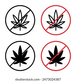 Marihuana mit diesem "Kein Marihuana"-Schild verbieten, das ein Verbotszeichen, ein Warnschild und ein Symbol für die Vektorgrafik für Sperrgebiete enthält.