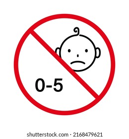 Prohibit Not Suitable for Kid Red Stop Circle Symbol. Ban Baby Age Five Years Black Line Icon. No Allowed Danger Toy Sign. Forbidden Child Under 5 Year Outline Pictogram. Isolated Vector Illustration.