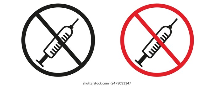 Prohibit syringe use with this no syringe sign, featuring a clear prohibition icon and health warning label, ideal for drug-free zones and maintaining safety.