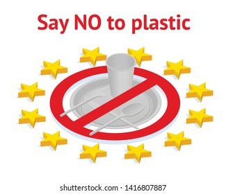 Prohibit the use of plastic utensils in the European Union. Say no to plastic. Environmental pollution. Environmental Protection.