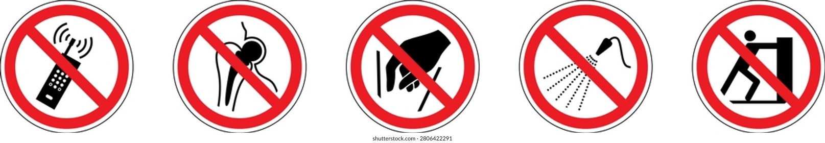 Prohibited activity icons set of five