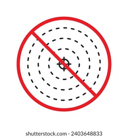 Icono vectorial de orientación prohibido. No hay icono de objetivo. Icono de objetivo prohibido. Advertencia, precaución, atención, restricción, diseño de señales llanas de peligro. Símbolo de destino