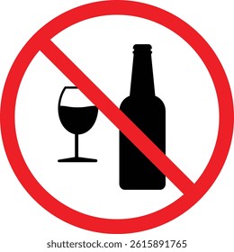 Prohibited alcohol consumption signs.  Vector glasses with red prohibition circle, symbolizing no drinking allowed. in modern style
